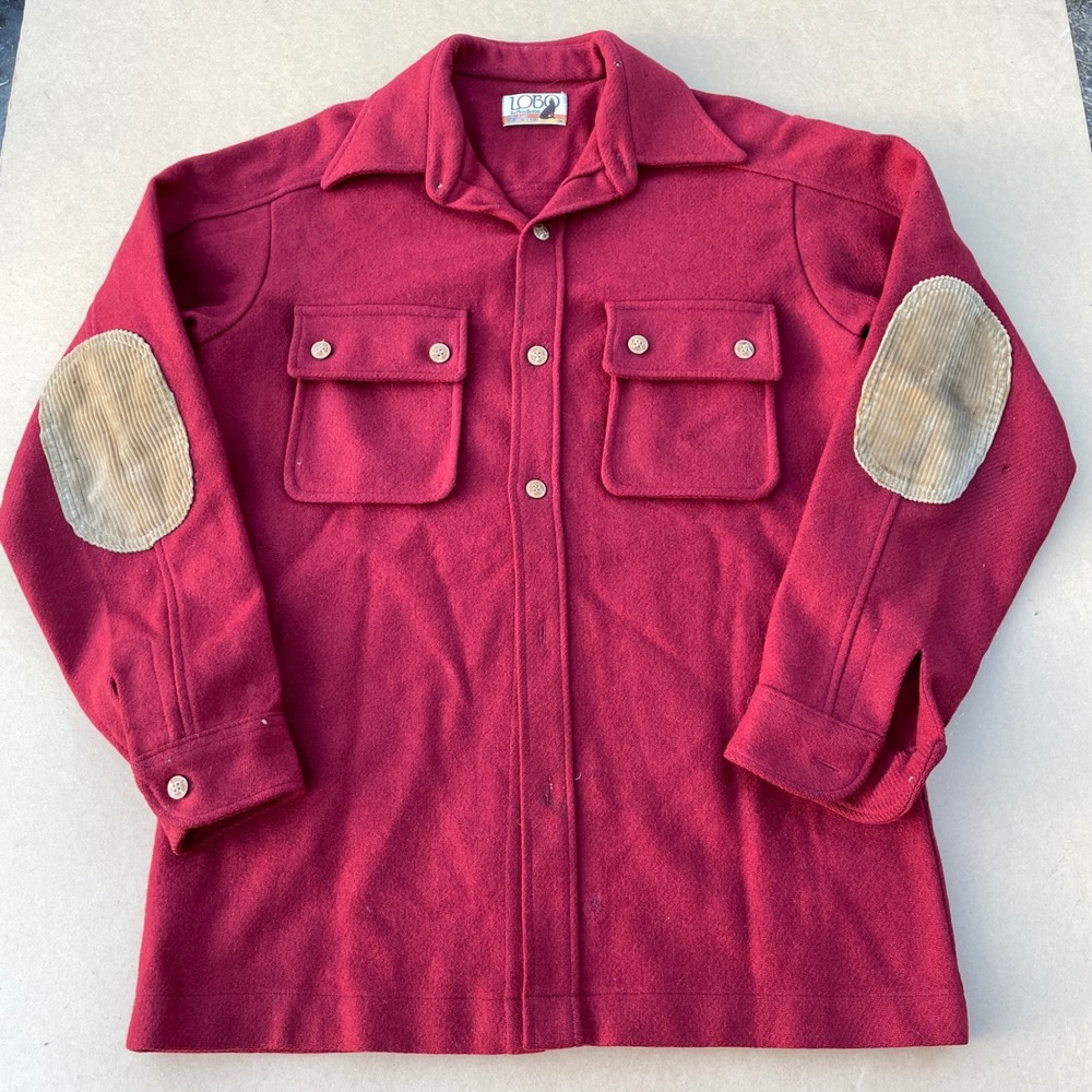 Pendleton Lobo Shirt Jacket Mens M Red Casual Wool Corduroy Elbow Patch Vintage
